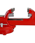 Heavy Duty 4 Inch Bench Vise Built Tough With 130,000 PSI Austempered Ductile Iron, 360 Degree Interlocking Swivel Base, Red