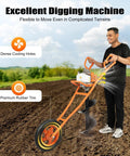 Person using Gas Powered Post Hole Digger With 11 Inch Bit, 63cc Two Stroke Earth Auger for garden and tree planting.