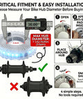 Rechargeable Bike Wheel Lights With Nine Colors And Twenty-One Modes installation guide showing fitment and hub size