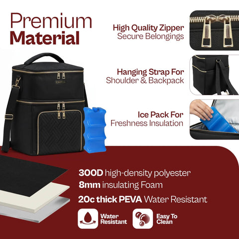 Grab And Go Breast Pump Travel Bag With Ice Pack Insulated Double Layer Leak Proof Milk Cooler Tote Fits Spectra S1 S2 And Standard Pumps Black features high-quality zippers and ice pack.