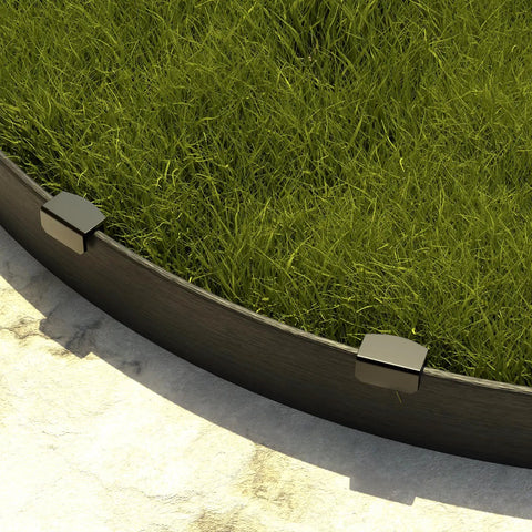 Close-up of Metal Landscape Edging Stakes Kit with Twenty Pieces Eight and a Half Inch Garden Anchors in grass and paver setting.
