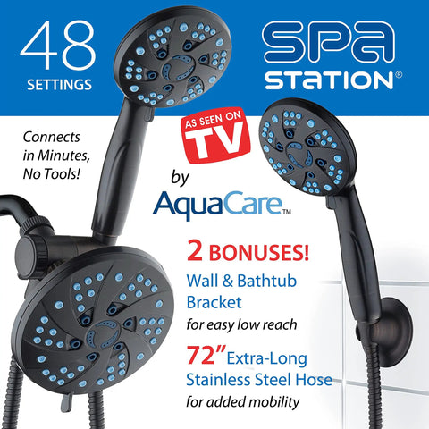 High Pressure 3 In 1 Shower System With Rainfall And Handheld Heads, 48 Water Patterns, Anti Clog Nozzles, ORB Bronze Finish