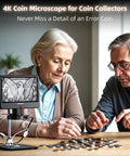 4K 30FPS HDMI Digital Microscope With 10.1 Inch Screen For Soldering And Coin Viewing 1500X Magnification 3840P UHD Video Audio 56 LED Ring Light Full Coin View PC View 64GB on coin table
