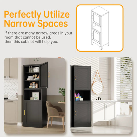 Tall Narrow Black Metal Storage Cabinet With Four Adjustable Shelves A True Space Saving Workhorse in kitchen setting