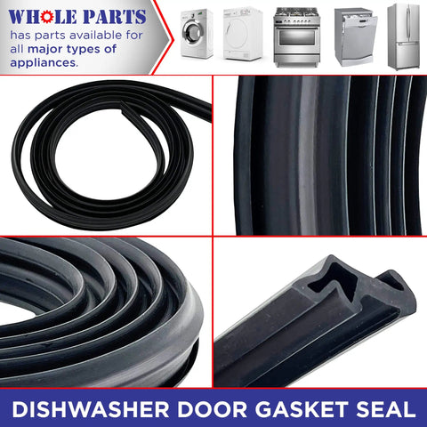Upgraded Dishwasher Door Gasket Seal Replacement W11196317 for 24 Inch Dishwashers, close-up on rolled gasket and cross-section