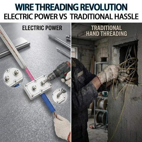 Comparison of Professional Automatic Wire Puller And Cable Threader For Conduit with traditional hand threading for wiring.