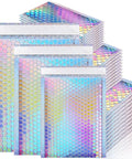 Metallic Holographic Bubble Mailers Set Of Fifty In Three Size Options With Waterproof Self Seal Adhesive Foil Glitter Shipping Bags
