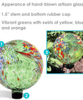 Green Artistic Glass Gazing Ball Globe Set Of Two, 10 Inch Garden Decor Orbs with vibrant swirls and ground base