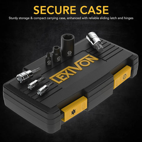 Heavy Duty 25 Piece Torx Bit And E Socket Set Made From Tough S2 Alloy And Chrome Vanadium Steel Drop Forged Mechanic Tools in secure case.