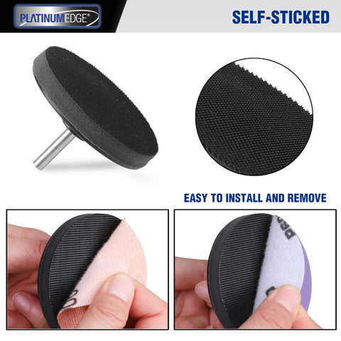 Close-up of 3-inch buffing pad for Car Headlight Restoration Kit with self-sticking feature in use.
