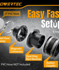 Magnetic Dust Collection Fittings Kit For Four Inch And Two And A Half Inch Quick Connect Hose includes magnetic connector, clamp, receiver.