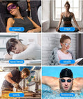 Collage of people using 200 Pairs Silicone Ear Plugs Bulk With 10 Assorted Colors And Carry Cases For Sleeping, Yoga, Work, Swimming.