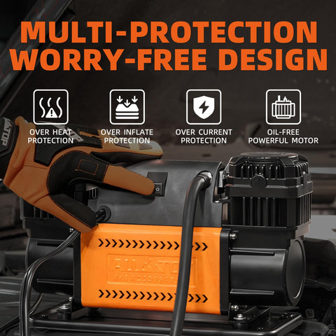 Heavy Duty 12V Dual Cylinder Portable Air Compressor Kit For Trucks Off Road 4x4 And RV Tires 150 PSI Max 12.35 CFM