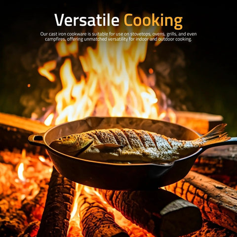 12 Inch Cast Iron Skillet Preseasoned PFAS Free Chef Pan For Stovetop Oven Campfire And Grill Even Heat Distribution Large Frying