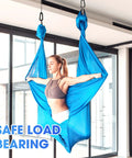 Woman using Beefy Heavy Duty Carabiner Clip Set Of 6 1100Lb D Shaped Steel Clips With 3 Inch Spring Hooks for hammock yoga