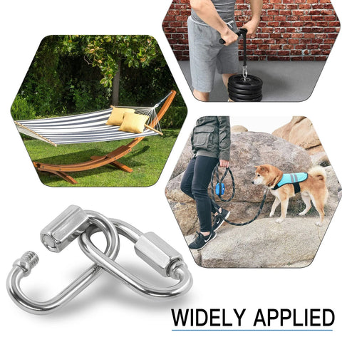 Five Pack M3 5 Stainless Steel Quick Link Chains One Eighth Inch D Shape Locking Quick Connectors used for hammock weights and leashes