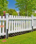 Heavy Duty Steel Fence Post Repair Kit With Double Ground Spikes installed on white fence, showing 2.5 to 8 ft repair range.