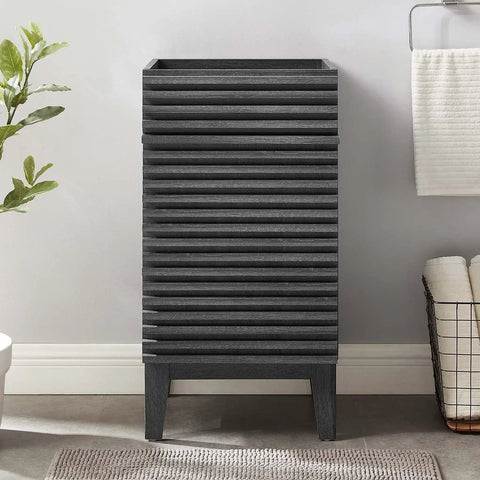 Mid Century Charcoal 18 Inch Bathroom Vanity With Tapered Legs, Modern MDF And Particleboard Cabinet, organic silhouette