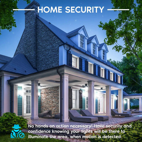 Motion Sensor LED Light Bulbs No Hassle Dusk To Dawn Tech 60W Equivalent 5000K Bright White 800 Lumens Indoor Outdoor Security Bulbs E26 Base UL Listed 2 Pack lighting a home porch at night