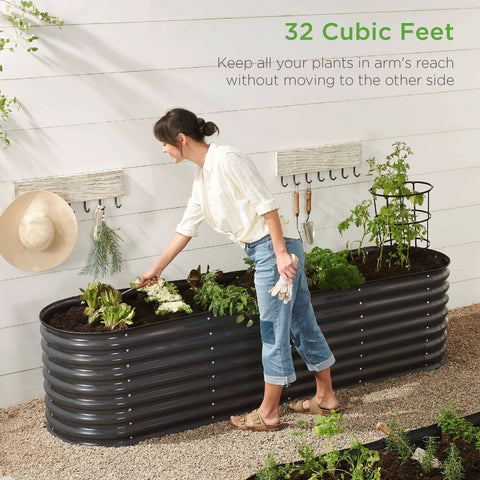 8x2x2ft Oval Outdoor Metal Raised Garden Bed For Vegetables And Herbs Deep Root Planter Holds Up To 215 Gallons With 4 Support Bars And Six Configurations No Bottom Panel