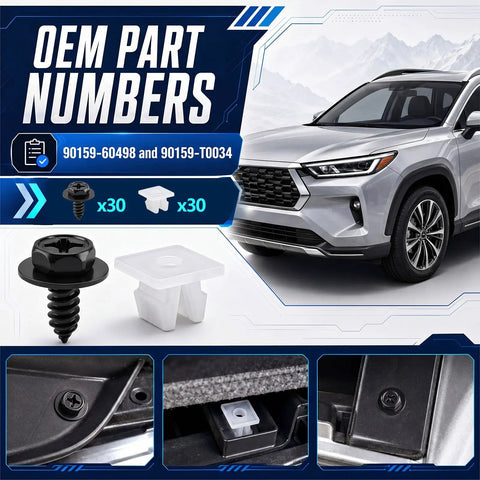 Genuine Fit 30 Piece Bumper Screw And Nylon Grommet Kit For Splash Shield And Fender Liner Repairs with black screw and white grommet.
