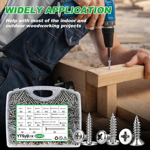 810 Piece Stainless Steel Wood Screws Kit For DIY Projects Self Tapping Screws In Sizes M3 M4 M5 M6 304 Stainless Steel