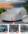 Subaru Crosstrek 2014-2026 All Weather Waterproof Full Car Cover With Custom Fit Outdoor Windproof Design Door Zipper Cotton Lining UV Sun Rain Dust Snow Protection Gray on car in rain
