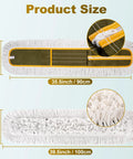 Four Pack 36 Inch Universal Dust Mop Heads With Easy Zipper Closure Heavy Duty Replacement Pads showing sizes and material details.