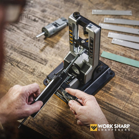 Professional Precision Adjustable Knife Sharpener Kit With Rock Solid Metal Construction For Pocket Hunting Kitchen And Serrated Knives At 15 Degree Angles Includes 7 Diamond Abrasives For All Your Blades close-up on wooden table
