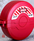 Gate Valve Lockout Device For Five To Six And A Half Inch Handles, OSHA Compliant Gas Lock, red impact resistant lockout