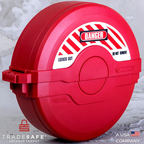 Gate Valve Lockout Device For Five To Six And A Half Inch Handles, OSHA Compliant Gas Lock, red impact resistant lockout