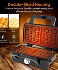 3 In 1 Sandwich Maker Waffle Maker With Removable Plates And Panini Press displaying double-sided heating for crispy waffles