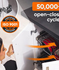 Person examining Soft Close Cabinet Hinges 30 Pack One And A Half Inch Overlay Concealed Hidden Hinges on open cabinet.