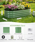 Galvanized Raised Garden Bed Kit Three Pack Outdoor Metal Planters 4x2x1 Ft with flowers, includes accessories like panels and gloves