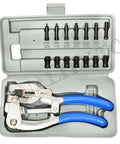 Heavy Duty Power Hole Punch Kit With 7 Size Die Set From 3/32 To 9/32 Inches in open case showing tool and dies