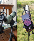 2 Axis Phone Scope Mount For Telescopes And Microscopes Universal Smartphone Adapter attached to spotting scope with iPhone