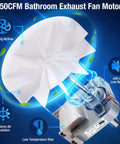 120V 50CFM Bathroom Vent Fan Motor Replacement For Broan NuTone And Other Compatible Exhaust Fans With C65878 VFM100 E4981 82423K K111 C01575 UL Listed Easy Install And Quiet Performance, showing motor design and airflow.