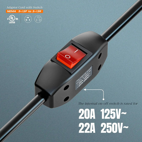 Inline On Off Switch Extension Cord Heavy Duty 3 Prong Power Cable 15A 125V Built Tough Workhorse with Double Break Switch