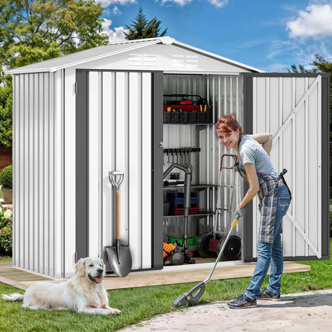 6x4 Ft Outdoor Storage Shed Lockable Metal Tool Shed Waterproof Garden Shed With Vents For Backyard Patio Garage Lawn