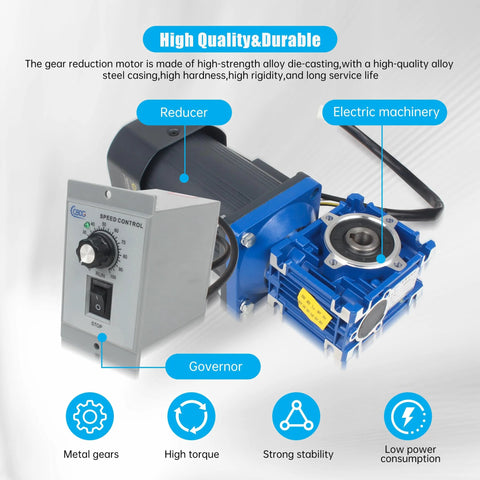 CNCTOPBAOS 120W worm gear motor with blue RV30 reducer 1:40 ratio, 14mm output shaft, 110V, speed governor controller