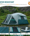 Six Person Family Camping Tent With Screen Porch Weatherproof All Season Large Cabin Style Shelter With Rainfly And Carry Bag for Outdoor Use in Rain
