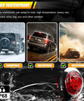 Illustration showing Red 3/4 Inch Trailer LED Marker Lights' waterproof, snowproof, and dustproof features in various weather conditions