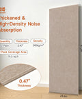Oversized Self Adhesive Acoustic Wall Panels Made From Dense Polyester Fiber For Quiet Room Treatment And Bass Absorption Suitable For Home Studios Or Living Areas Delivers Premium Camel Color Paired With Quick Peel Stick Two Pack, showing size and density details.