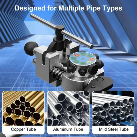 Professional Brake Line Flaring Tool Kit For 45 Degree Single Bubble And Double Flare With Wide Compatibility shown with tubing options