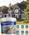 Ultra Clear 281oz Invisible Waterproof Coating Sealant For Roofs And Walls bucket in front of a house
