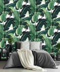 Banana Leaf Tropical Botanical Wallpaper Green Plant Floral Wall Mural For Living Room And Bedroom 108 By 75 Inch Non Peel
