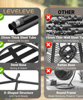Comparison image of 25mm thick steel tube and structure benefits for outdoor furniture, highlighting stability and durability versus thin steel and rattan bases.
