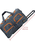 22 Inch Polyester Rolling Duffel Bag With Expandable Design, Charcoal Color, showing two large front pockets and internal handle