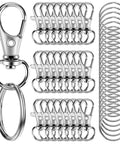 Heavy Duty Metal Lobster Claw Clasp Set With Key Rings And Clips For Crafting, 50 Clasps, 25 Clip Hooks, 25 Key Rings, Silver Finish