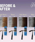Before and after of Quick Fix Gray Cover Up For Roots Beards And Brows Light Brown Shade showing silver to light brown transformation.